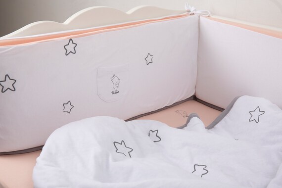 Stars Crib Bumper Pads 100 Breathable Cotton Peach Pink Etsy