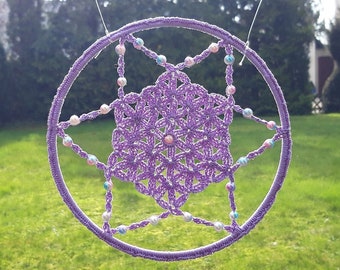 Window picture FLOWER OF LIFE crocheted as a star