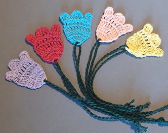 Tulip bookmarks set of 5 yellow, turquoise, pink, lilac, salmon