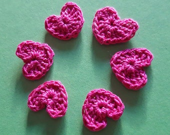 6 COEURS applications au crochet rosé