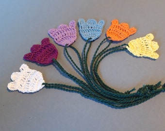 Tulip applique set of 6 white, purple, lilac, light blue, apricot, yellow