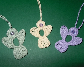 3 crochet Angel Charms yellow, green, lilac