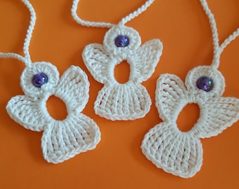 3 crochet Angel Charms in raw white