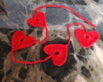 red HEARTS crochet Window decoration