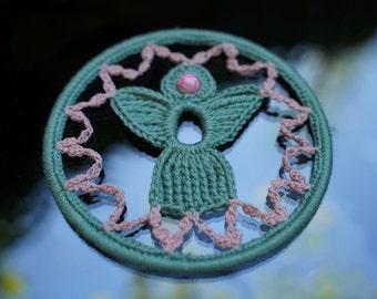 Dreamcatcher crochet ANGEL bordered green/rose