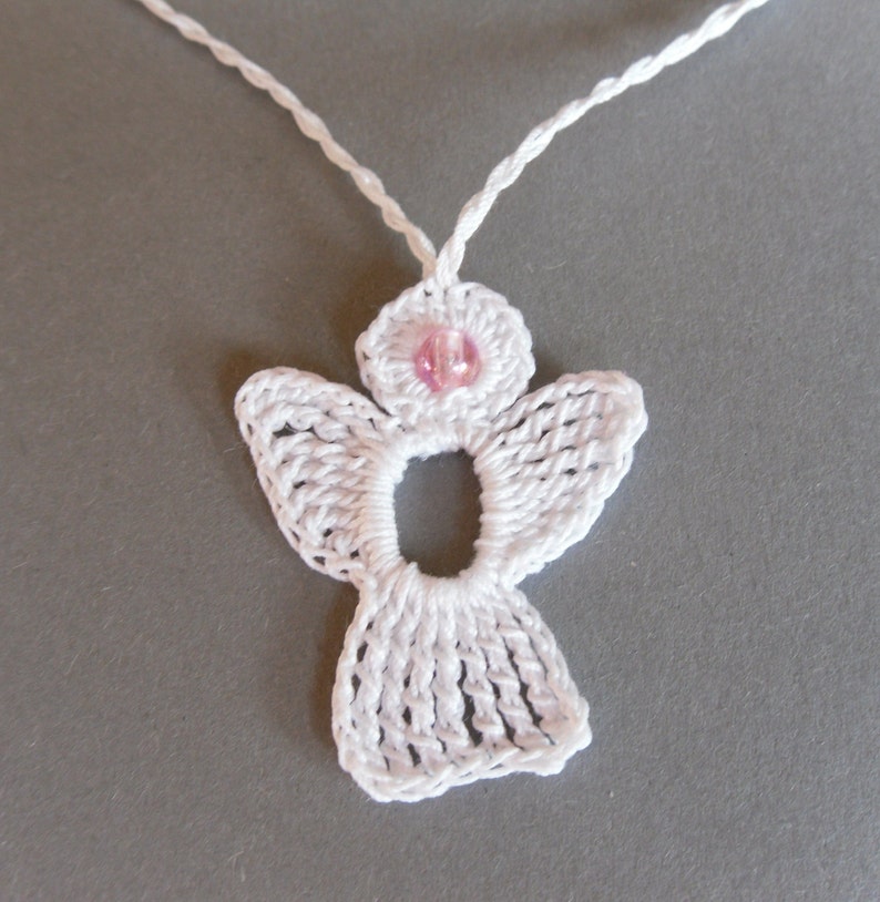 2 crochet Angel Charms white, rose bead image 7