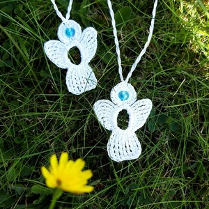 3 crochet Angel Charms white, turquoise bead image 7