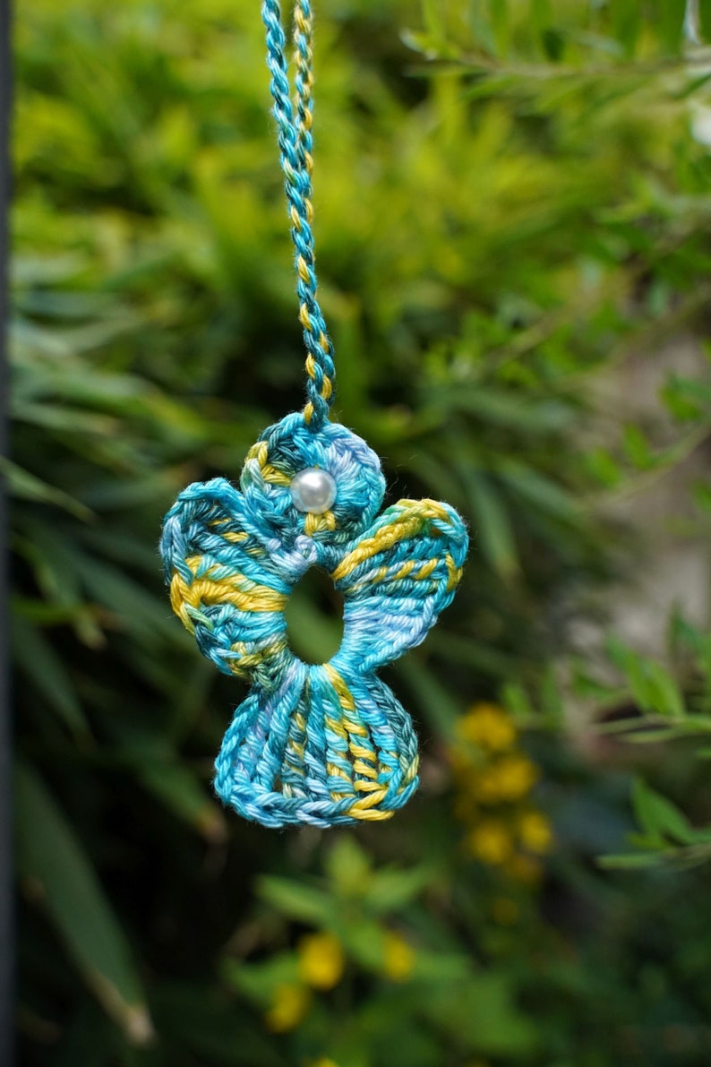 Ange au crochet turquoise jaune image 7