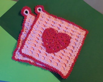 Crochet potholders with Heart