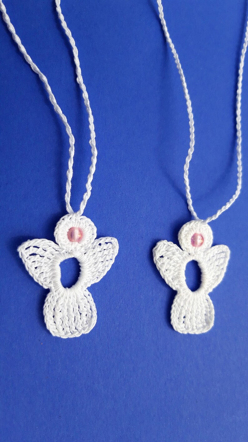2 crochet Angel Charms white, rose bead image 4