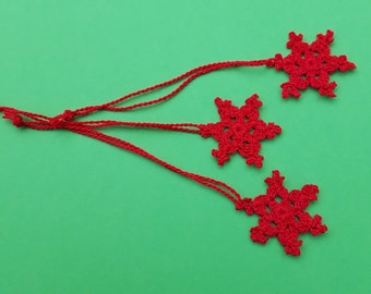 3 crochet Bookmarks red Snowflake