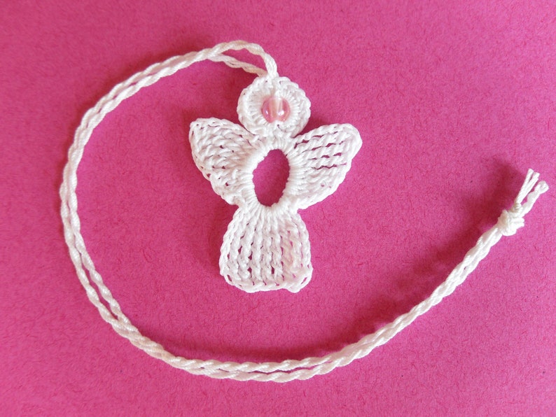2 crochet Angel Charms white, rose bead image 9