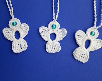 3 crochet Angel Charms white, turquoise bead