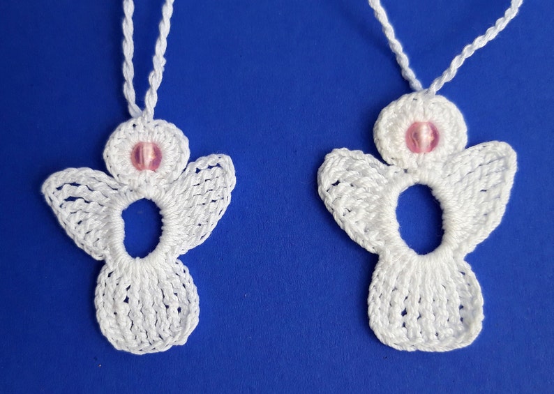 2 crochet Angel Charms white, rose bead image 8