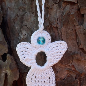 3 crochet Angel Charms white, turquoise bead image 5