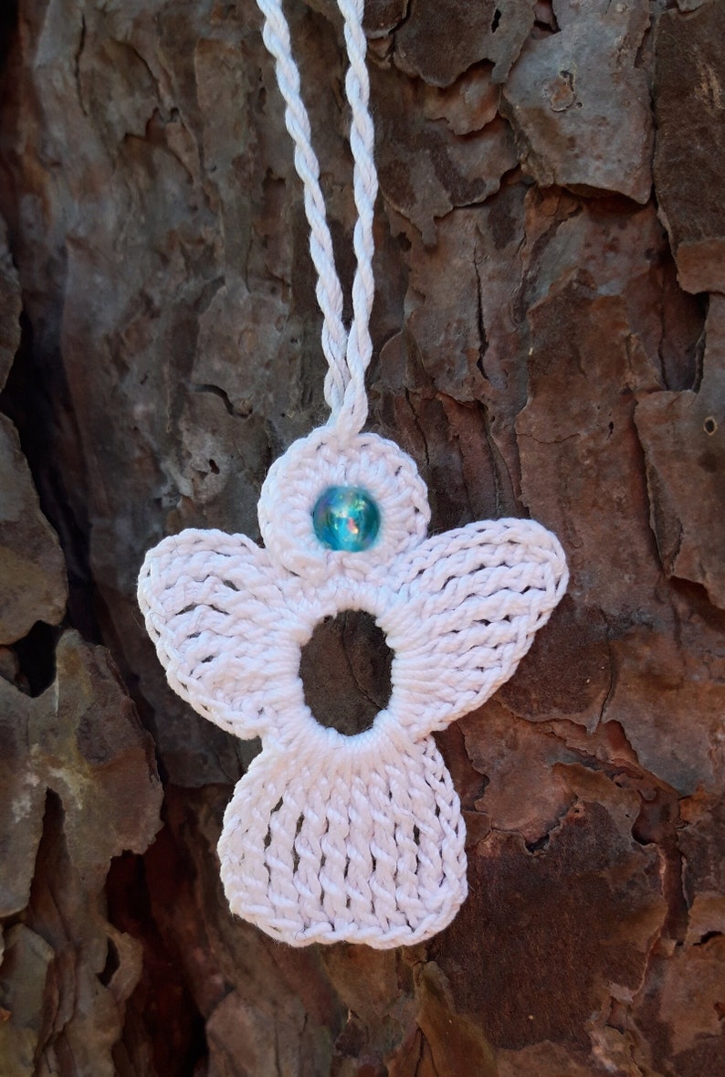 3 crochet Angel Charms white, turquoise bead image 5