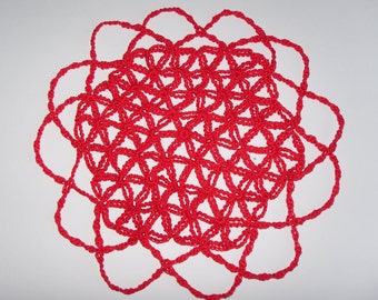crochet Doiley "FLOWER OF LIFE" red