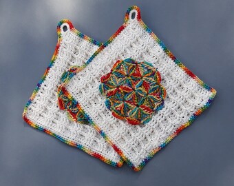 Crochet potholders with LIFE FLOWER