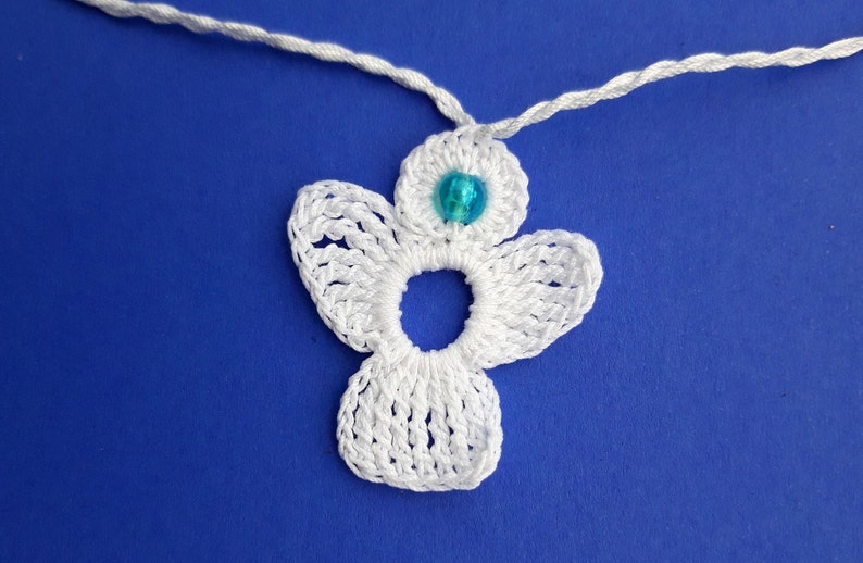 3 crochet Angel Charms white, turquoise bead image 6