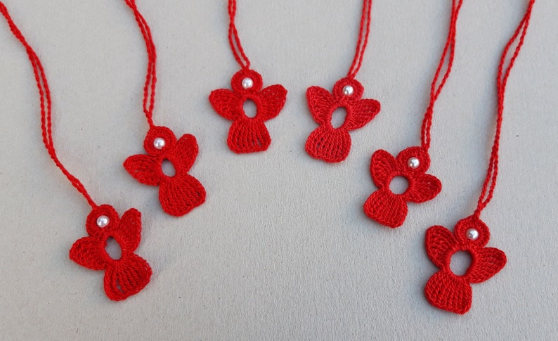 Set of 6 crochet Angel Charms red image 1