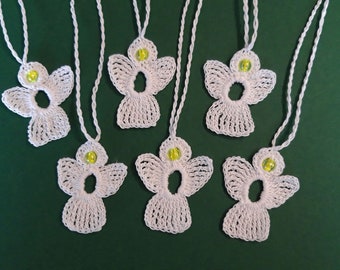 6 crochet Angel Charms white with yellow bead