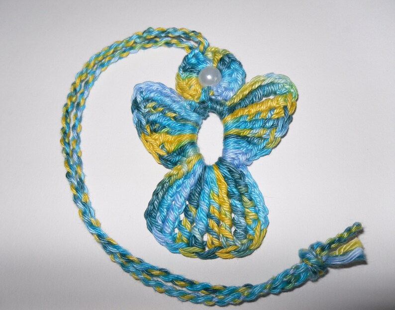 Ange au crochet turquoise jaune image 1