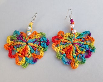 Earrings crochet HEARTS rainbow colors