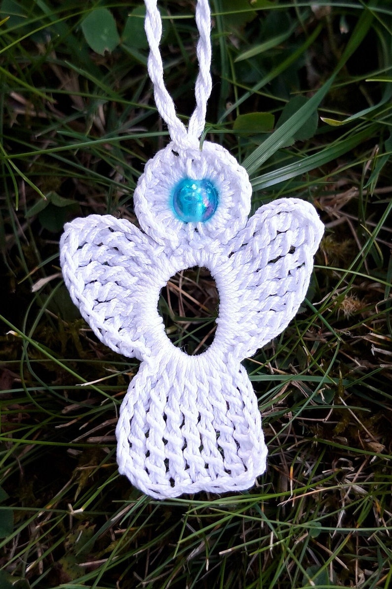 3 crochet Angel Charms white, turquoise bead image 2