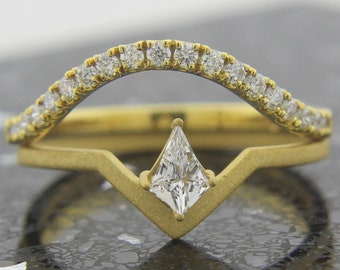 Engagement Ring Bridal Set, Crown Diamond Band in 14k Gold Diamond Bridal Rings, Chevron Ring, V Shape Ring, Matching Band, Stackable Ring