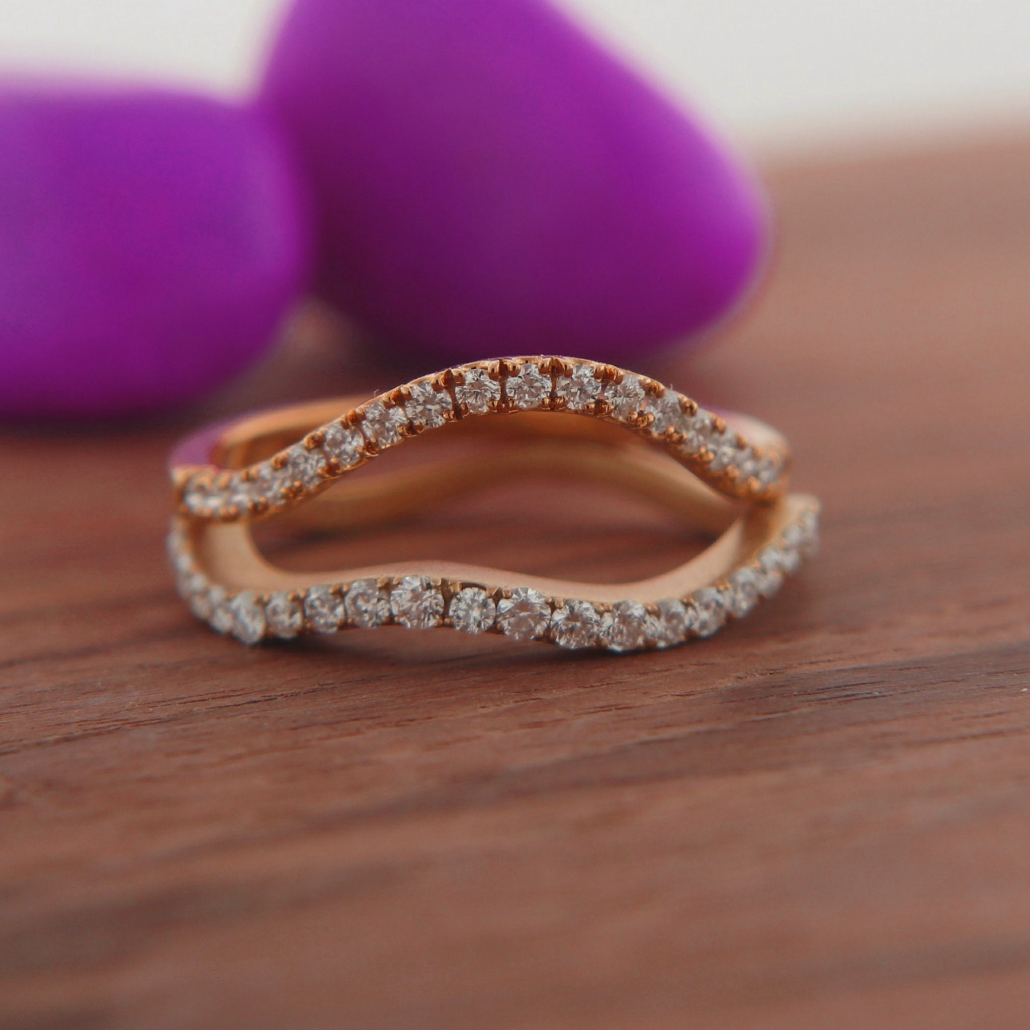 Diamond band wave diamond band gold stackable diamond band Etsy