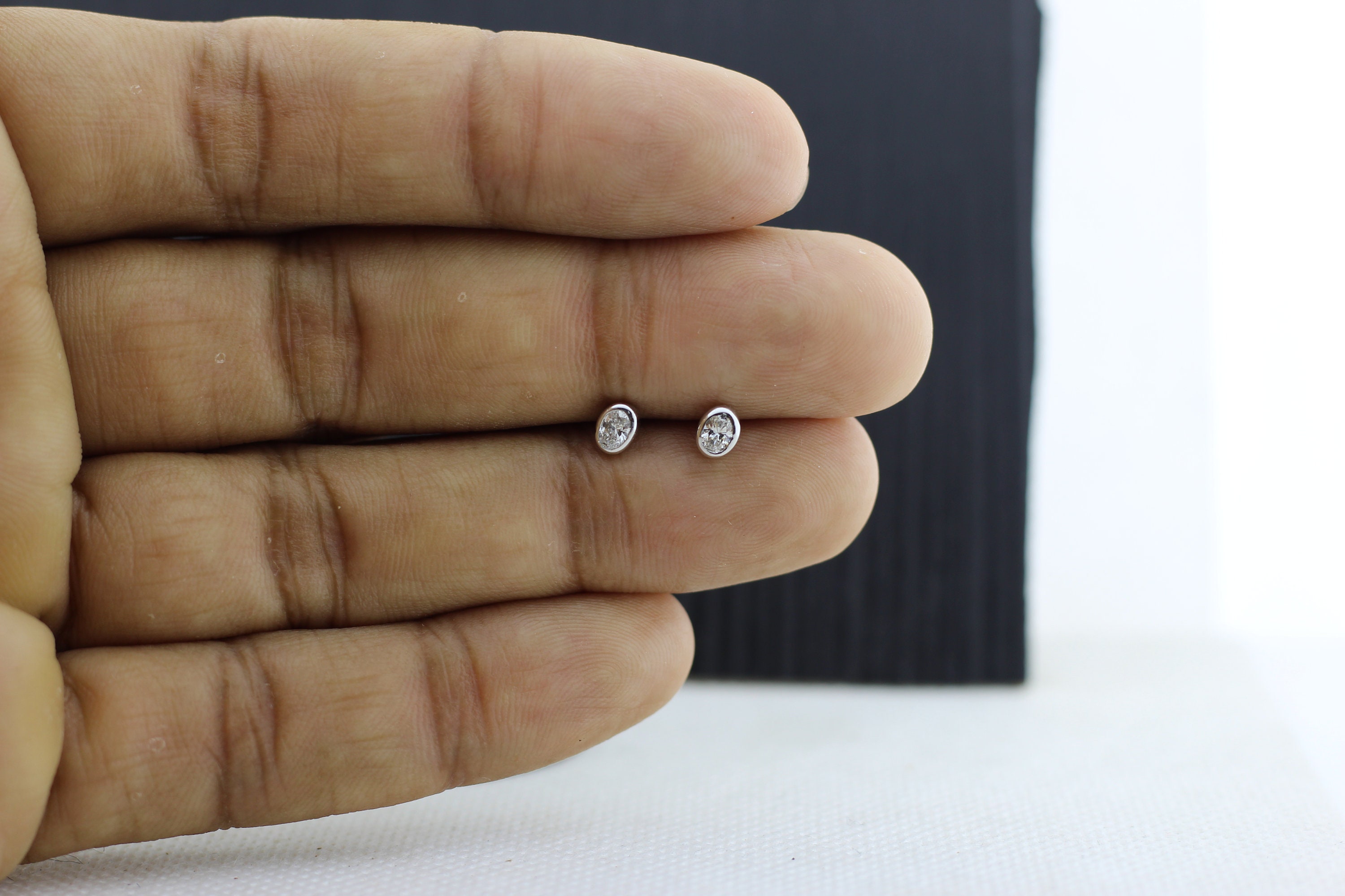 Oval Diamond Earrings / Diamond Stud Earrings / 14k Gold Oval Etsy