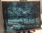 Harry Potter Patronus inspired landscape oil painting wet on wet