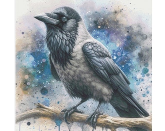 Crow cross stitch, crow, gothic, crow pattern, cross stitch, black bird, halloween cross stitch, raven, raven pattern, halloween, crow