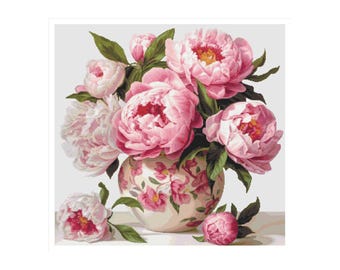 Peonies cross stitch, cross stitch flowers, floral cross stitch, flower bouquet, cross stitch flowers, cross stitch roses, lilacs pattern,