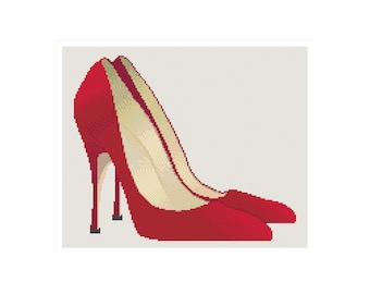 Women's Shoe Cross Stitch Pattern, High Heels Cross Stitch, Simple Cross Stitch Design, Red Women's Shoes, Sneakers, women, red shoes