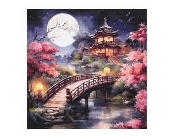 Cross stitch japanese garden, cross stitch bridge, japanese pattern, japanese garden, landscape cross stitch, Japan cross stitch, geisha