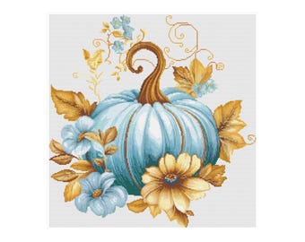 Kürbis-Kreuzstich, Kürbismuster, Kreuzstich-Kürbis, Halloween-Muster, Herbstmuster, Kreuzstich-Blätter, Kürbismuster