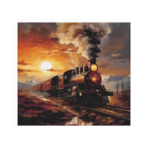 Cross stitch train,  pattern, cross stitch train, train pattern, cross stitch, dusk cross stitch, steampunk cross stitch, sunset, train