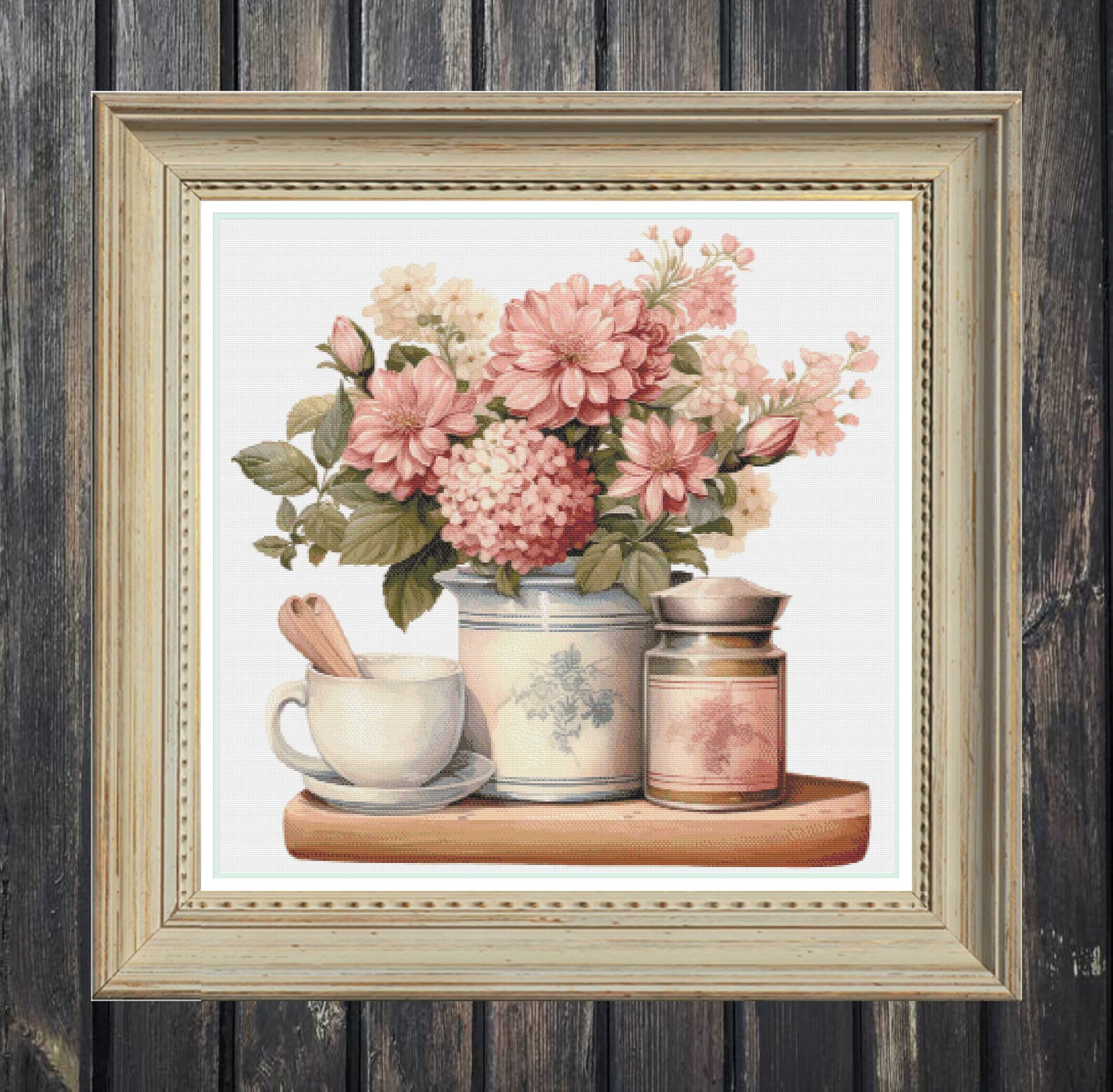 Cross Stitch House, Kitchen to Embroider, Cross Stitch Cupboard, Rustic