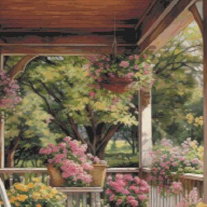 Porch cross stitch, home pattern, cross stitch, cross stitch house, cross stitch, terrace cross stitch, porch, rocking chair, pattern image 5