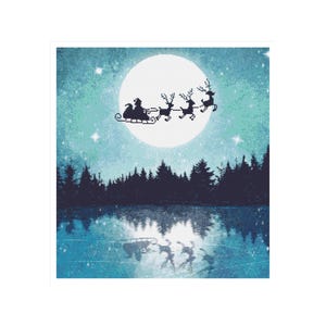 Cross stitch Christmas day , Christmas cross stitch, counted cross stitch Santa Claus, Santa Claus's sleigh, Santa Claus flying, Christmas