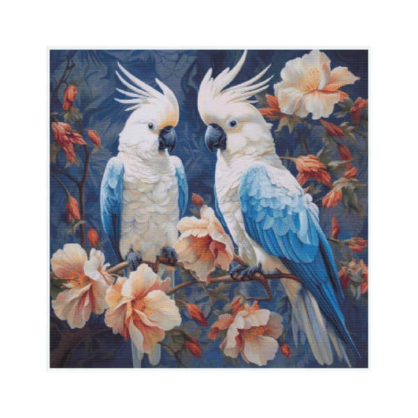 Cross stitch birds, cross stitch cockatoo, embroidery owl, embroidery parrot, exotic cross stitch, cross stitch exotic birds