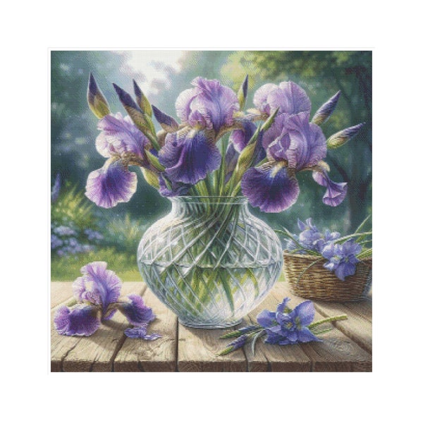 Irises cross stitch, cross stitch lilies, garden cross stitch, bouquet of flowers cross stitch, flower pattern, iris flower pattern