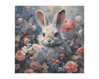 Kreuzstich-Hase, Kaninchen zwischen Blumen, Kreuzstich-Hasen, Kreuzstich-Hasenmuster, Frühlingsmuster, Hasenmuster, Hase