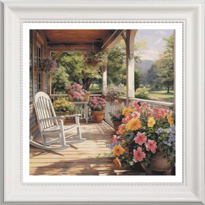 Porch cross stitch, home pattern, cross stitch, cross stitch house, cross stitch, terrace cross stitch, porch, rocking chair, pattern image 6