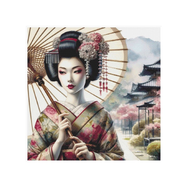 Geisha punto de cruz, patrón punto de cruz geisha, punto de cruz mujer, pattern keeper, punto de cruz japón, japones punto de cruz