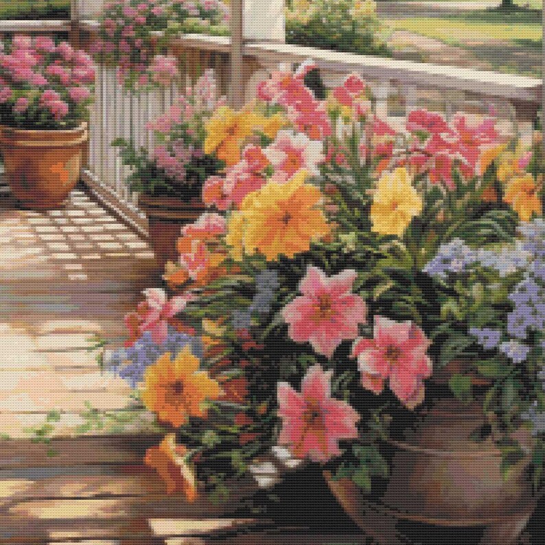 Porch cross stitch, home pattern, cross stitch, cross stitch house, cross stitch, terrace cross stitch, porch, rocking chair, pattern image 3