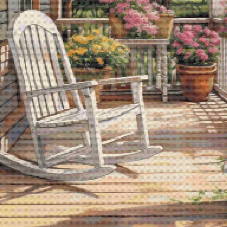 Porch cross stitch, home pattern, cross stitch, cross stitch house, cross stitch, terrace cross stitch, porch, rocking chair, pattern image 4