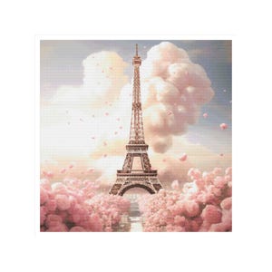 Paris cross stitch, Eiffel tower,, spring cross stitch, France cross stitch, Paris pattern, romantic cross stitch, spring, Paris, pattern