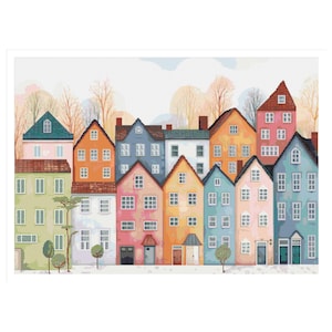 Cross stitch houses, village pattern, cross stitch village, autumn cross stitch, village cross stitch, little houses cross stitch, house